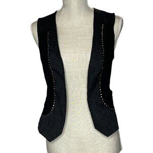 Michel Black Studded Sleeveless Vest Women L Textured Design